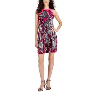 NEW Sam Edelman Hot Pink Flip Sequin Sleeveless Sheath Dress Size 6 Silver NWT